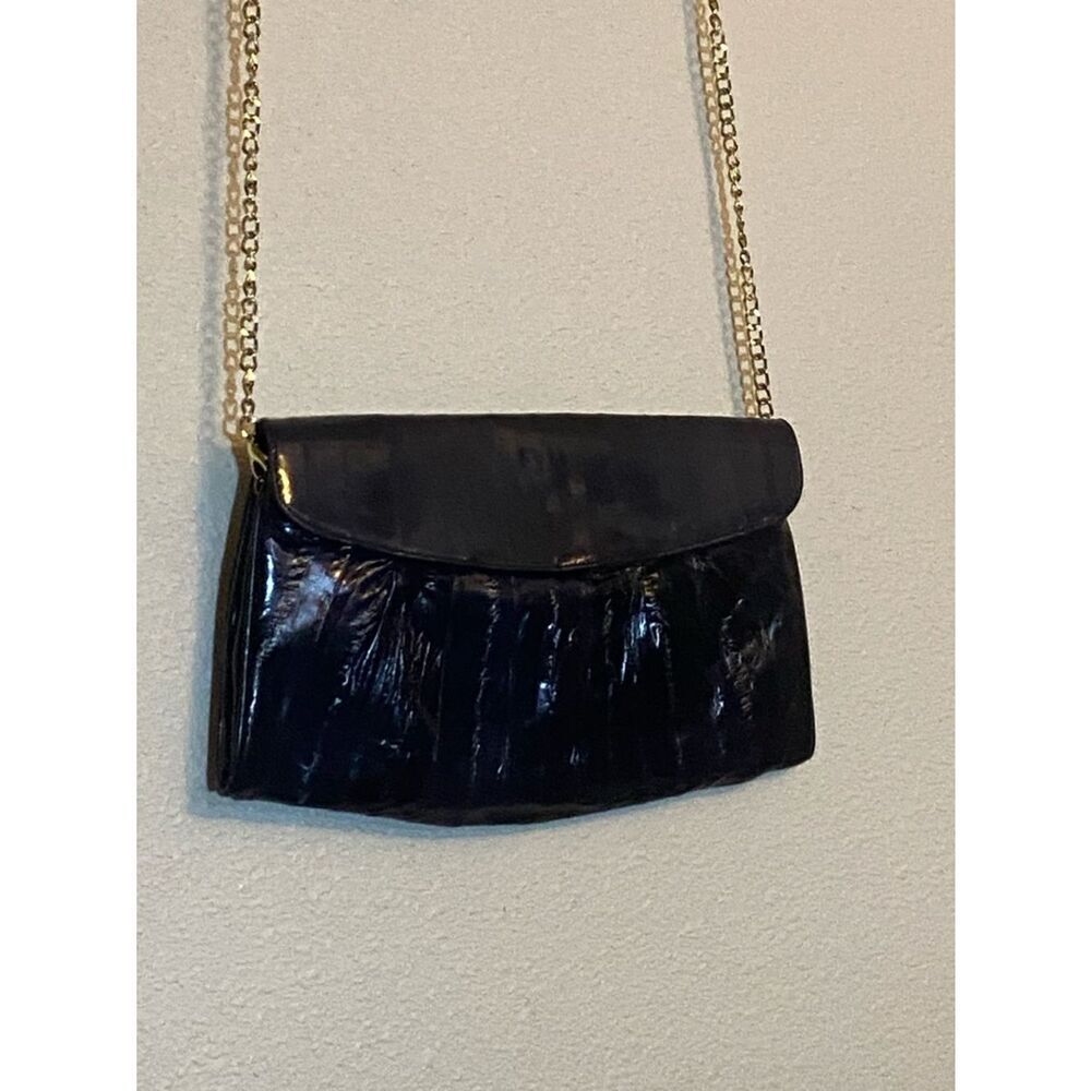 VTG, GENUINE EEL SKIN MADE IN KOREA Elegant Blue Clutch with Gold Chain - Picture 2 of 16